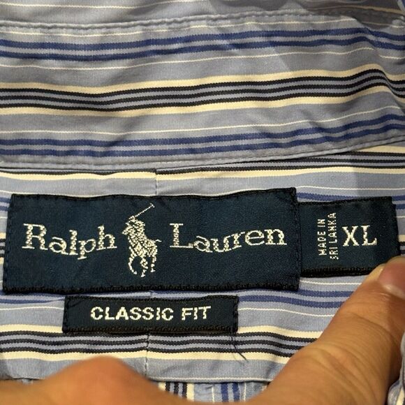 Polo Ralph Lauren Classic Fit Striped Poplin Shirt Blue Size XL Long Sleeve Mens - Picture 5 of 7